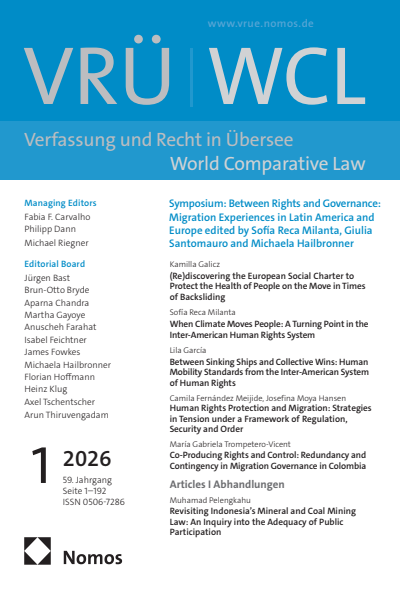 Cover der Ausgabe: VRÜ Verfassung und Recht in Übersee Jahrgang 59 (2026), Heft 1