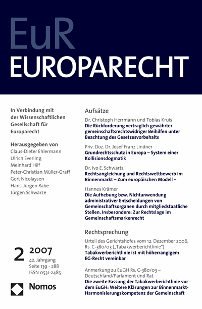 Cover of Volume: Europarecht (EuR) Volume 42 (2007), Edition 2
