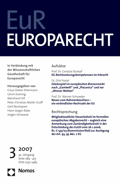 Cover of Volume: Europarecht (EuR) Volume 42 (2007), Edition 3