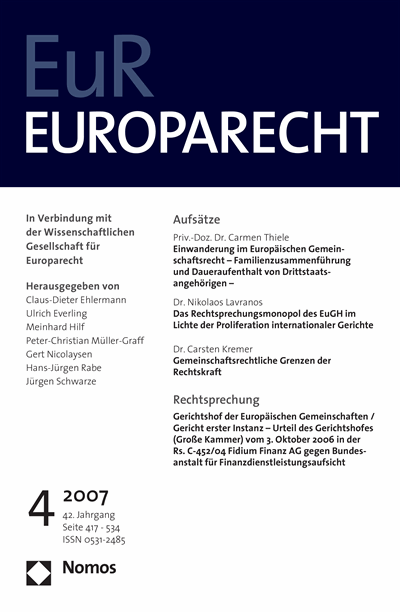 Cover of Volume: Europarecht (EuR) Volume 42 (2007), Edition 4