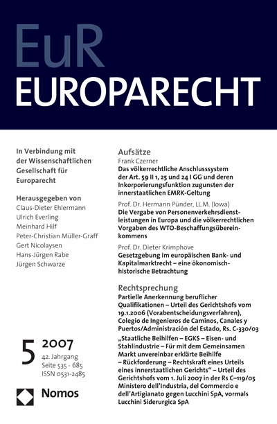 Cover of Volume: Europarecht (EuR) Volume 42 (2007), Edition 5