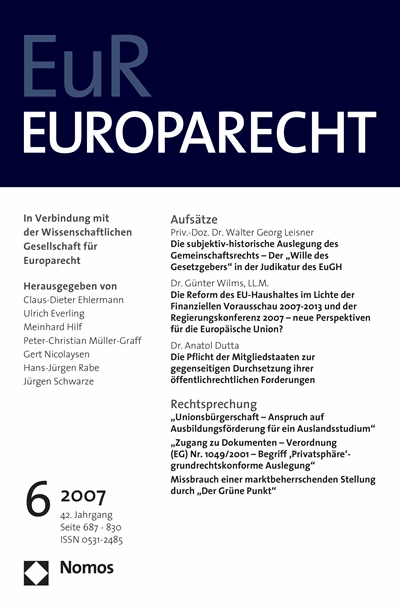 Cover of Volume: Europarecht (EuR) Volume 42 (2007), Edition 6