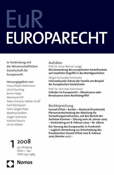 Cover of Volume: Europarecht (EuR) Volume 43 (2008), Edition 1
