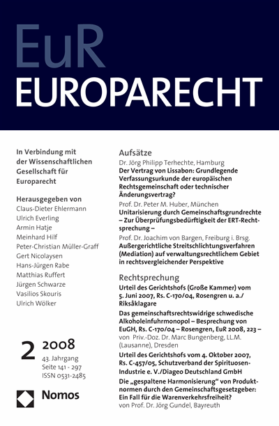 Cover of Volume: Europarecht (EuR) Volume 43 (2008), Edition 2