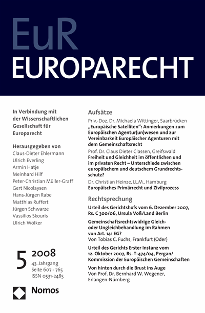 Cover of Volume: Europarecht (EuR) Volume 43 (2008), Edition 5