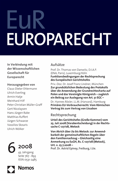 Cover of Volume: Europarecht (EuR) Volume 43 (2008), Edition 6