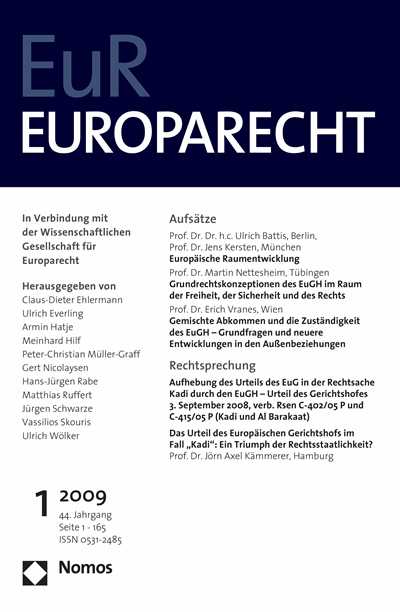 Cover of Volume: Europarecht (EuR) Volume 44 (2009), Edition 1