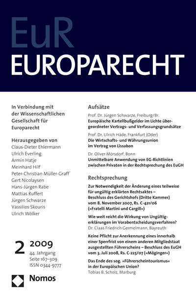 Cover of Volume: Europarecht (EuR) Volume 44 (2009), Edition 2