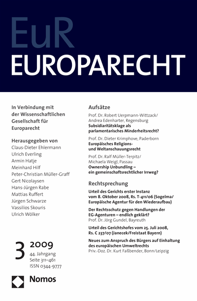 Cover of Volume: Europarecht (EuR) Volume 44 (2009), Edition 3