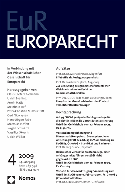 Cover of Volume: Europarecht (EuR) Volume 44 (2009), Edition 4