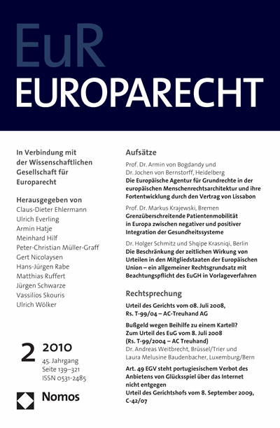 Cover of Volume: Europarecht (EuR) Volume 45 (2010), Edition 2