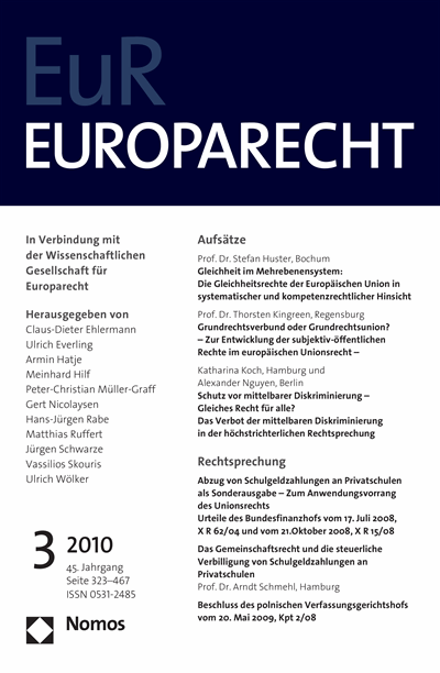 Cover of Volume: Europarecht (EuR) Volume 45 (2010), Edition 3