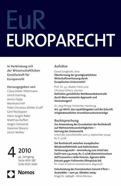 Cover of Volume: Europarecht (EuR) Volume 45 (2010), Edition 4