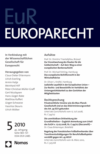 Cover of Volume: Europarecht (EuR) Volume 45 (2010), Edition 5