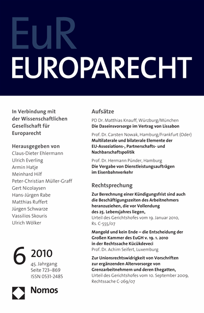 Cover of Volume: Europarecht (EuR) Volume 45 (2010), Edition 6