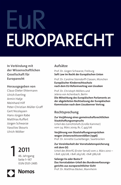 Cover of Volume: Europarecht (EuR) Volume 46 (2011), Edition 1