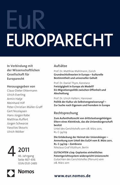 Cover of Volume: Europarecht (EuR) Volume 46 (2011), Edition 4