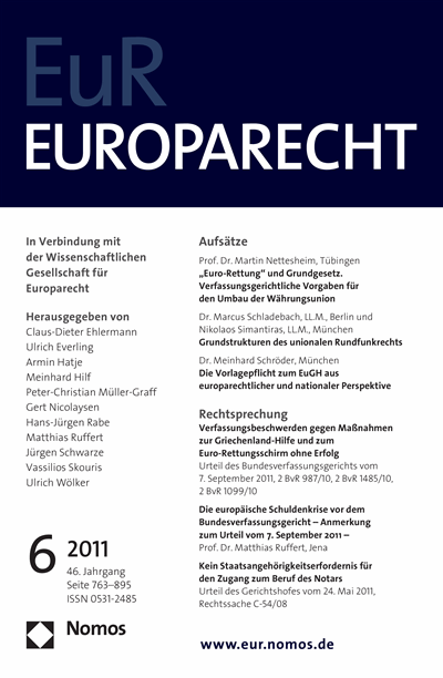 Cover of Volume: Europarecht (EuR) Volume 46 (2011), Edition 6