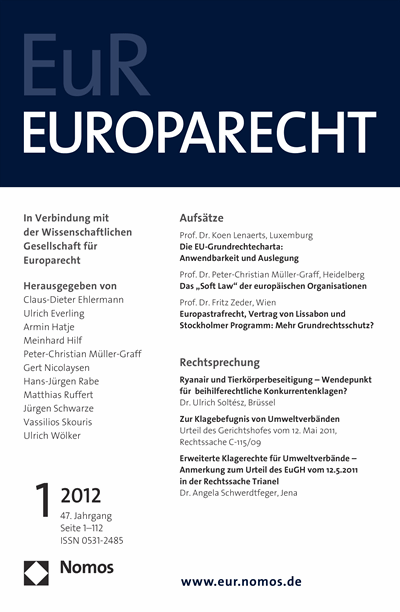 Cover der Ausgabe: Europarecht (EuR) Jahrgang 47 (2012), Heft 1