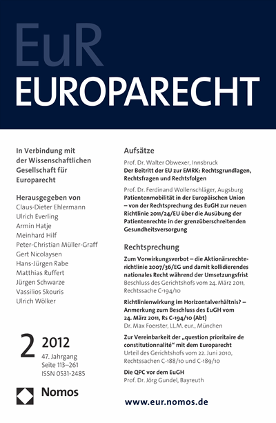 Cover of Volume: Europarecht (EuR) Volume 47 (2012), Edition 2