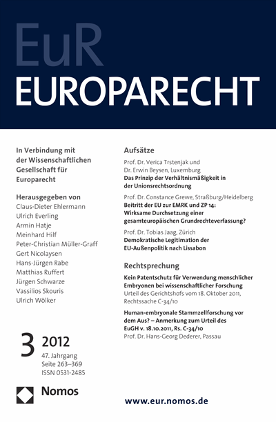 Cover of Volume: Europarecht (EuR) Volume 47 (2012), Edition 3