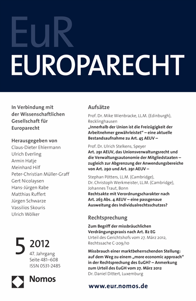 Cover of Volume: Europarecht (EuR) Volume 47 (2012), Edition 5