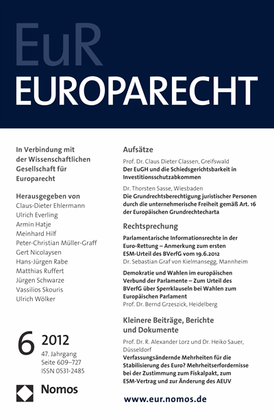 Cover of Volume: Europarecht (EuR) Volume 47 (2012), Edition 6