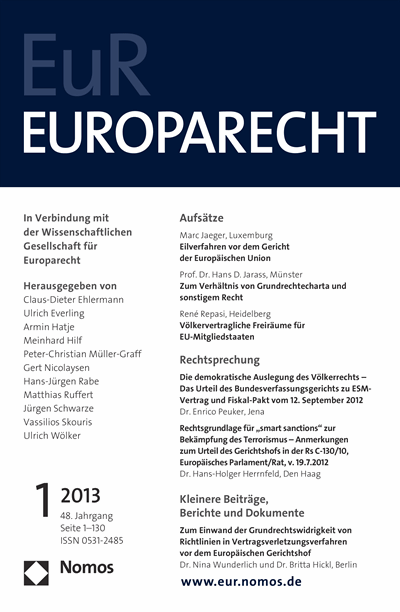 Cover of Volume: Europarecht (EuR) Volume 48 (2013), Edition 1
