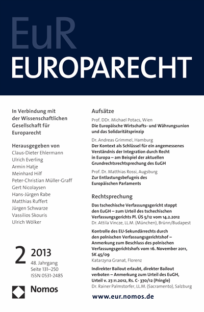 Cover of Volume: Europarecht (EuR) Volume 48 (2013), Edition 2