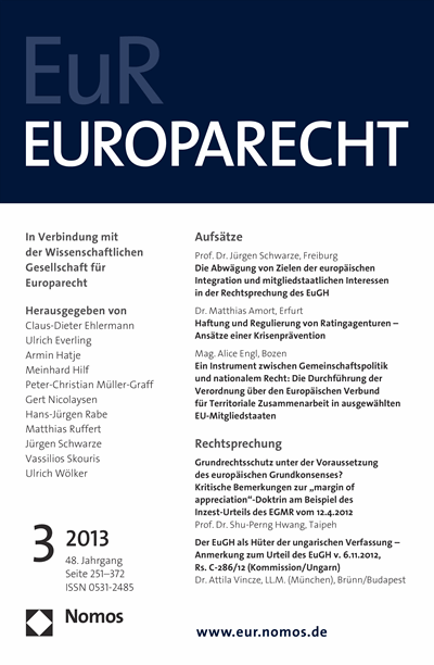 Cover der Ausgabe: Europarecht (EuR) Jahrgang 48 (2013), Heft 3