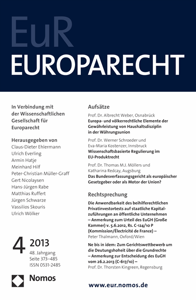 Cover of Volume: Europarecht (EuR) Volume 48 (2013), Edition 4