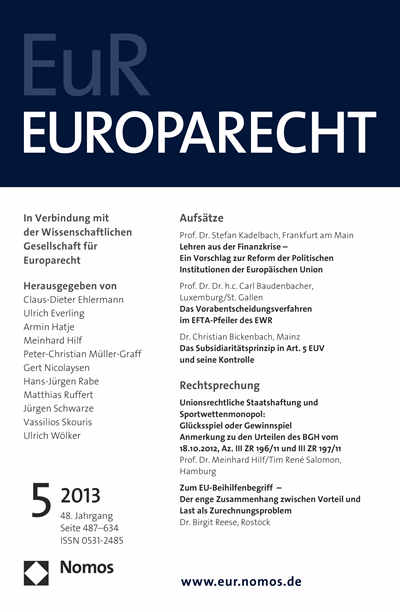 Cover of Volume: Europarecht (EuR) Volume 48 (2013), Edition 5
