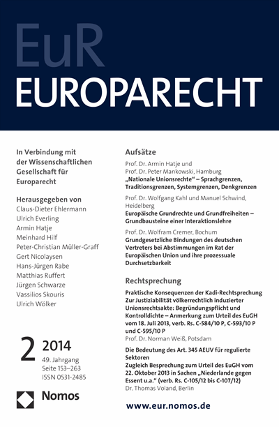 Cover of Volume: Europarecht (EuR) Volume 49 (2014), Edition 2