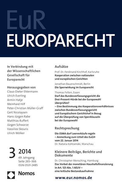 Cover of Volume: Europarecht (EuR) Volume 49 (2014), Edition 3