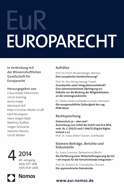 Cover of Volume: Europarecht (EuR) Volume 49 (2014), Edition 4