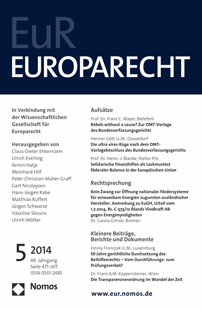 Cover of Volume: Europarecht (EuR) Volume 49 (2014), Edition 5