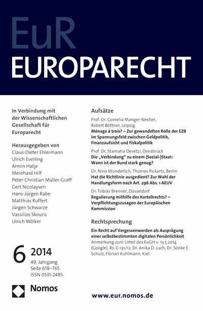 Cover of Volume: Europarecht (EuR) Volume 49 (2014), Edition 6