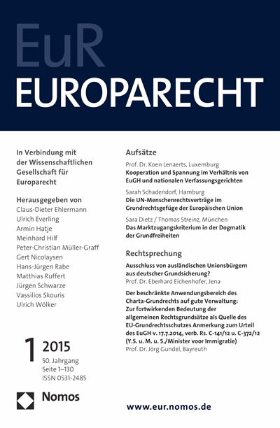 Cover of Volume: Europarecht (EuR) Volume 50 (2015), Edition 1
