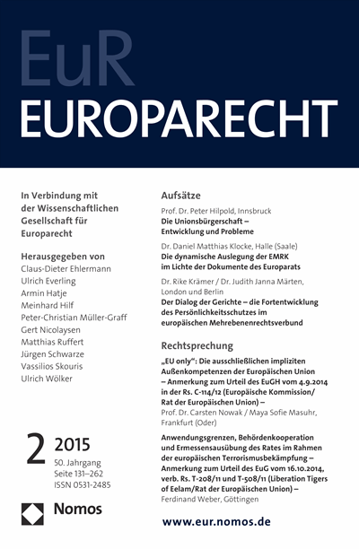 Cover of Volume: Europarecht (EuR) Volume 50 (2015), Edition 2