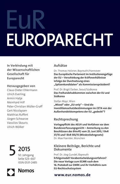 Cover der Ausgabe: Europarecht (EuR) Jahrgang 50 (2015), Heft 5