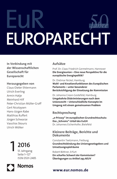 Cover of Volume: Europarecht (EuR) Volume 51 (2016), Edition 1