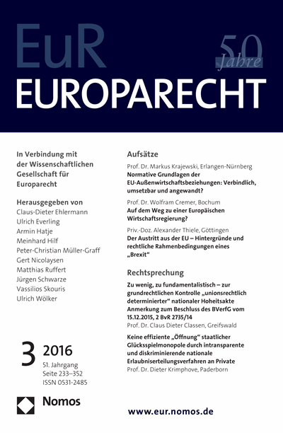 Cover of Volume: Europarecht (EuR) Volume 51 (2016), Edition 3