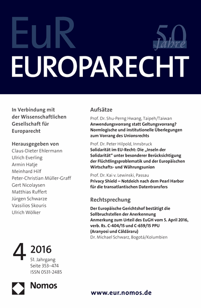 Cover of Volume: Europarecht (EuR) Volume 51 (2016), Edition 4