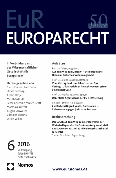 Cover of Volume: Europarecht (EuR) Volume 51 (2016), Edition 6