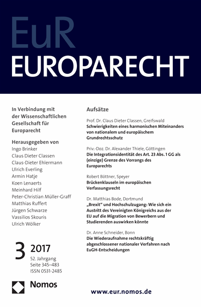 Cover of Volume: Europarecht (EuR) Volume 52 (2017), Edition 3