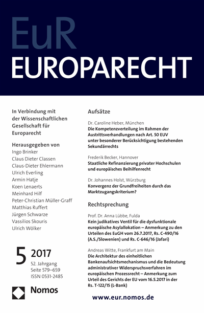 Cover of Volume: Europarecht (EuR) Volume 52 (2017), Edition 5