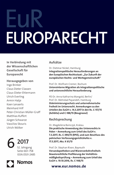 Cover of Volume: Europarecht (EuR) Volume 52 (2017), Edition 6