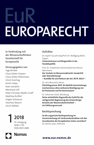 Cover of Volume: Europarecht (EuR) Volume 53 (2018), Edition 1