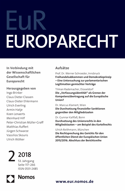 Cover of Volume: Europarecht (EuR) Volume 53 (2018), Edition 2