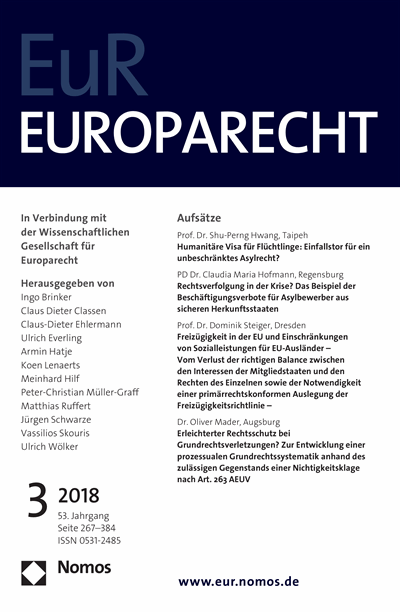 Cover of Volume: Europarecht (EuR) Volume 53 (2018), Edition 3